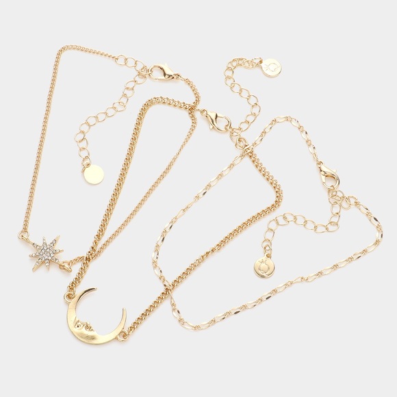 3 PCS star and crescent moon charm ankle bracelet set - Picture 2 of 5